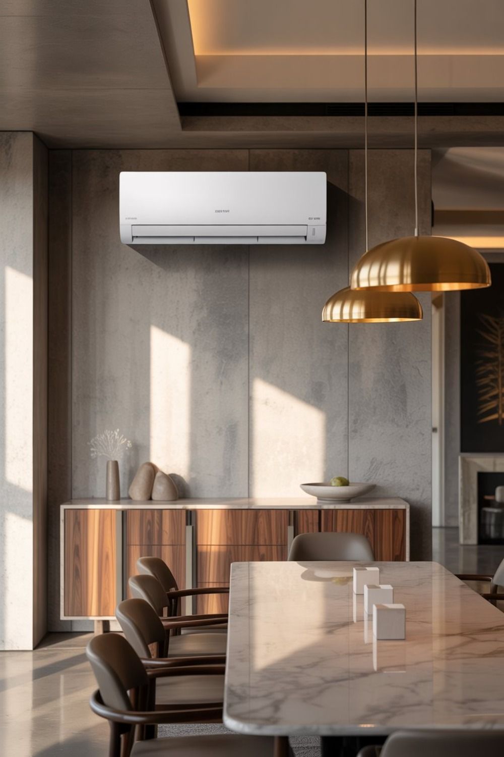 Modern, design klíma beltéri egysége nappali-étkezőben
